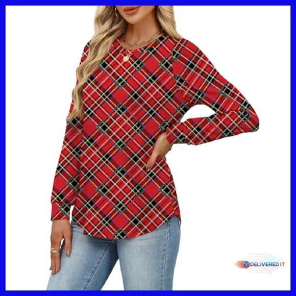 Women's Long Sleeve Tunic Blouse Polyester Spandex Loose Fit Casual - Picture 5 of 8